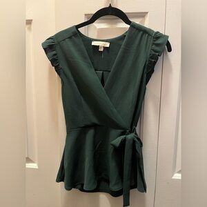 Dark Green Wrap Sleeveless Blouse